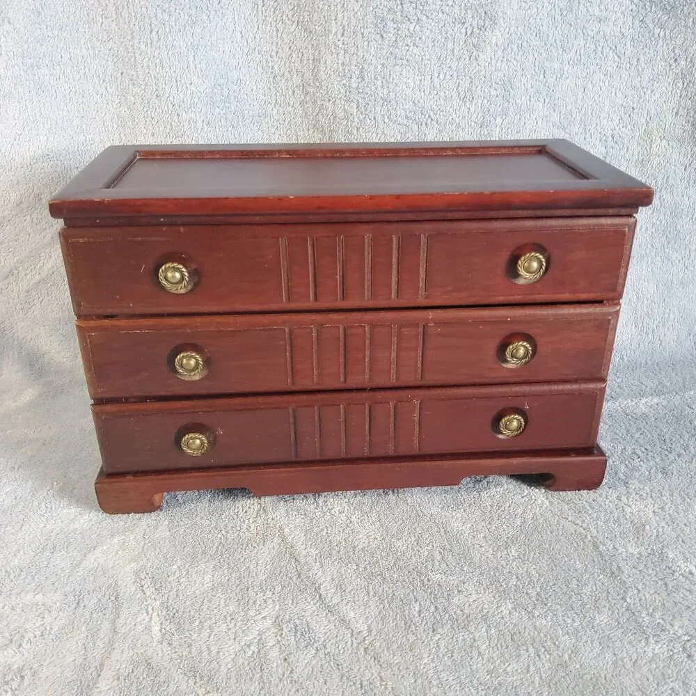 Vintage Wooden Jewelry Armoire Chest Storage Box Pink Velvet Lining 12